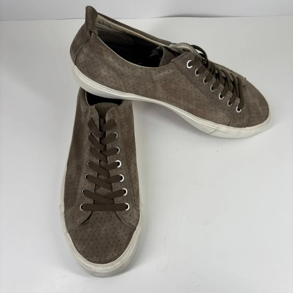 Pointer A.F.D. Men's US 11 Brown Perforated Suede Low-Top Court Lace-Up Sneakers